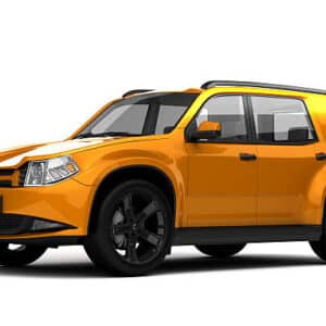 3D rendering of car on white background.