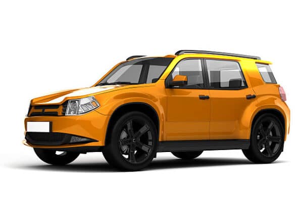 3D rendering of car on white background.